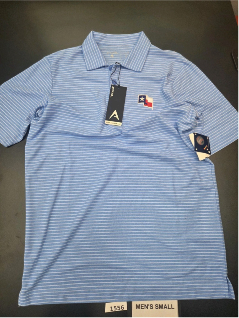 Antigua Texas Rangers Men’s Small Blue Striped Polo Embroidered Logo NWT #1556